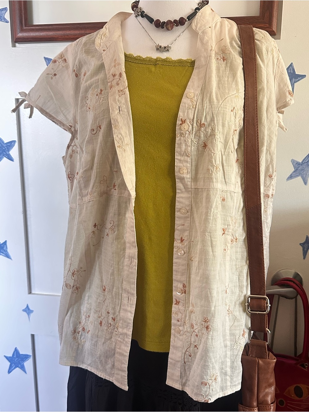 Lightweight Embroidered Button-Down Shirt - Cream
